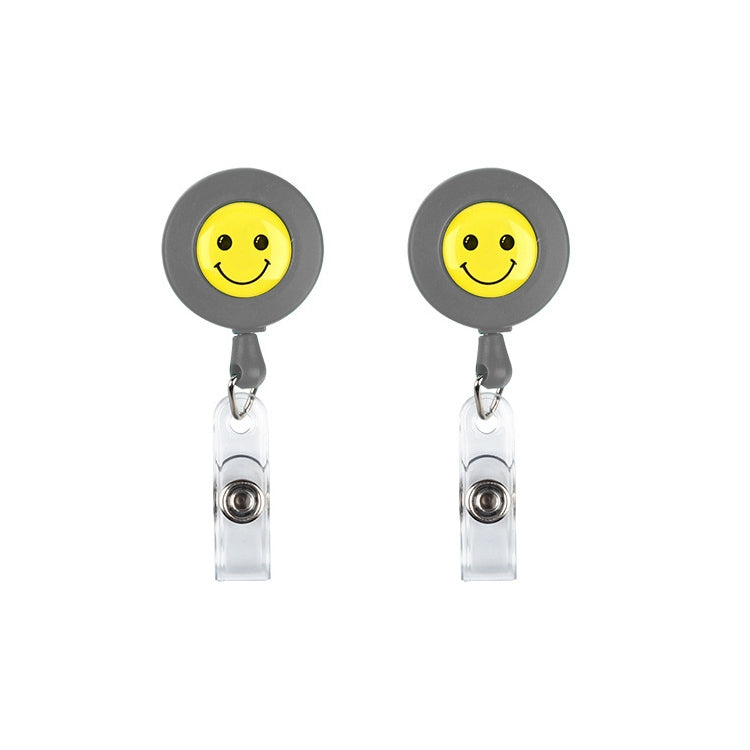 2 PCS ID Easy-to-pull Buckle Smiling Face Holder Name Tag Card Key Badge Retractable Holder