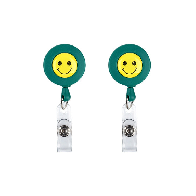 2 PCS ID Easy-to-pull Buckle Smiling Face Holder Name Tag Card Key Badge Retractable Holder