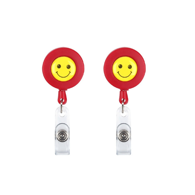 2 PCS ID Easy-to-pull Buckle Smiling Face Holder Name Tag Card Key Badge Retractable Holder