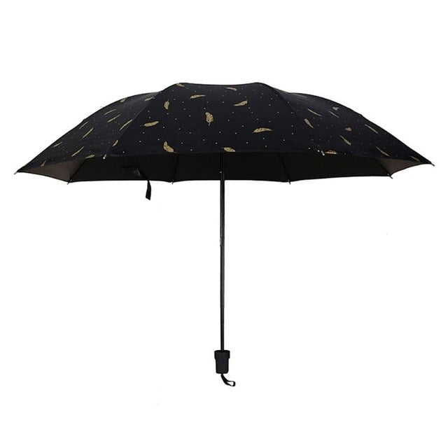 Feather Pattern Umbrella Dual-Use Three Folding Manual Control Portable Sunscreen Rain Umbrellas Windproof Parasol