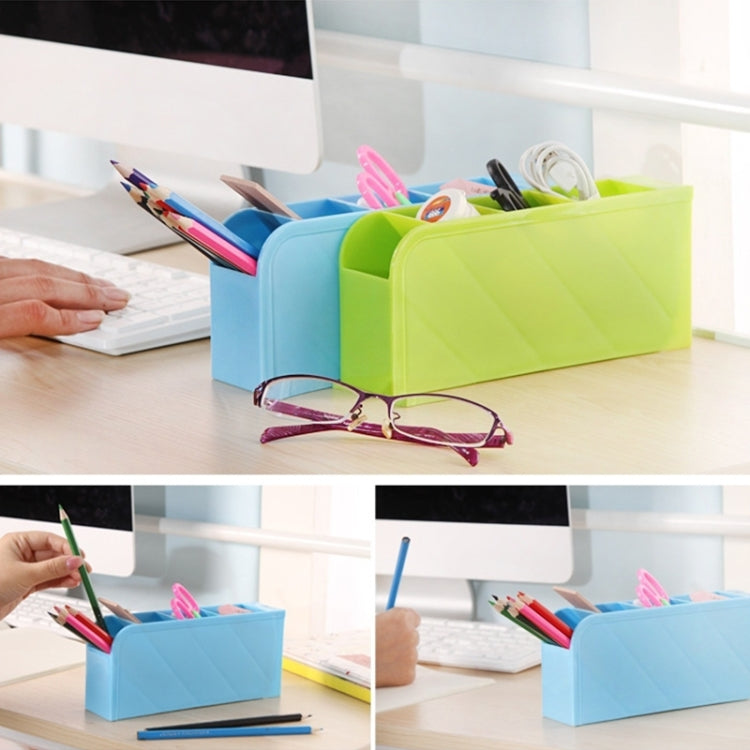 2 PCS Multi-function 4 Grid Desktop Pen Holder Office School Storage Case Plastic Box Desk Pen Pencil Organizer
