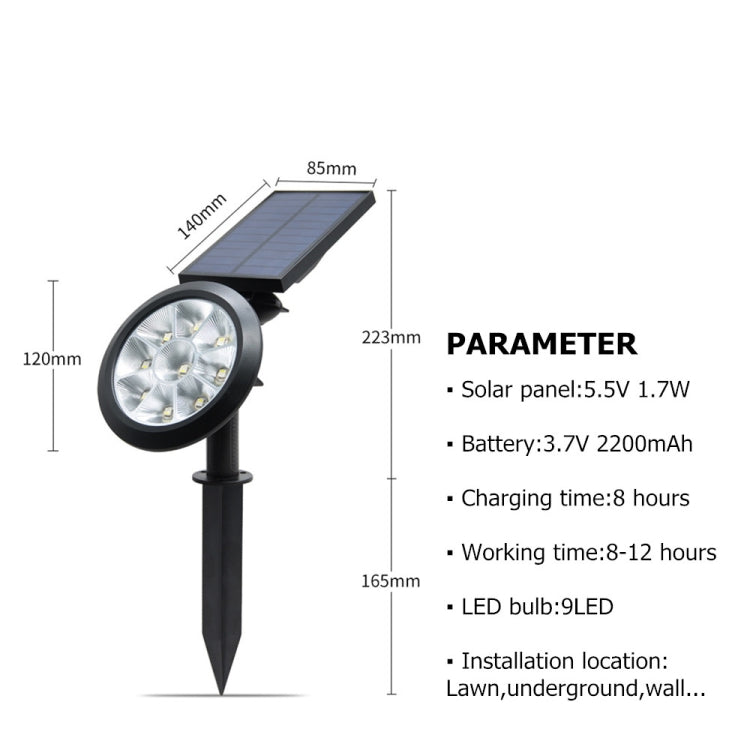 9 LEDs Solar Power Garden Lights LED Outdoor Garden Adjustable IP65 Waterproof Light