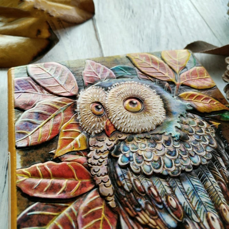 01663 Vintage Thick Handmade Leather Carving Owl Sketchbook Journal Cute Notebook