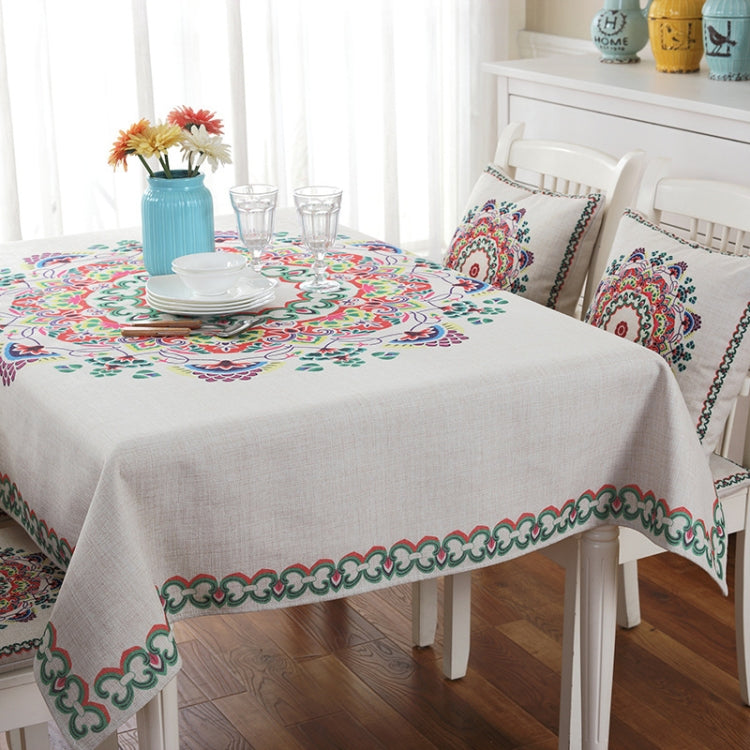 Retro Pattern Linen Table Cloth For Dinner Home Decor Dustproof Table Cover