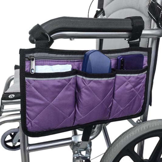 Walking Aid Wheelchair Armrest Side Storage Bag Car Storage Hanging Bag, Purple, Black, Brown, Red Wine, Dark Blue