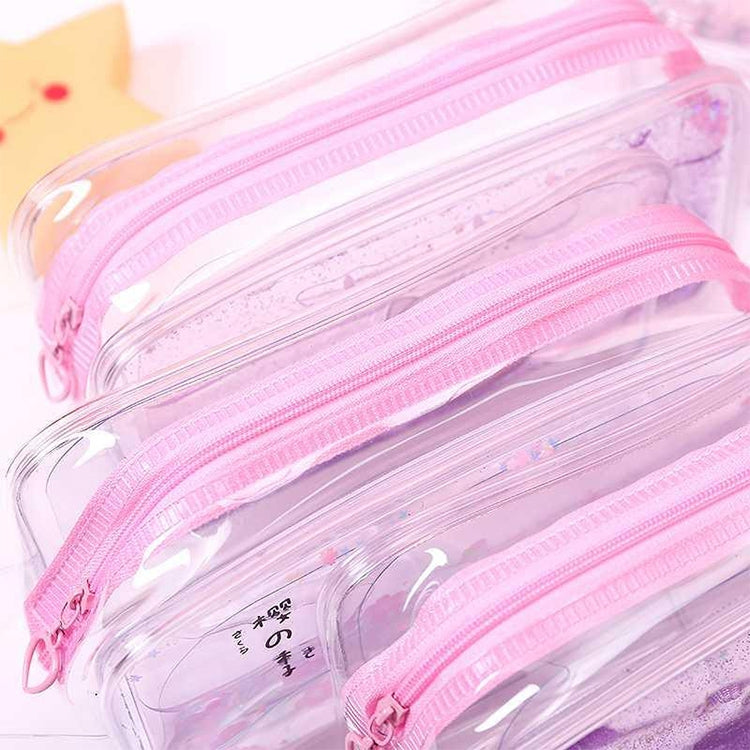Cute PVC Pig Pattern Pencil Case Colorful Transparent Quicksand Girl Pen Bag Creative Stationery School Supplies