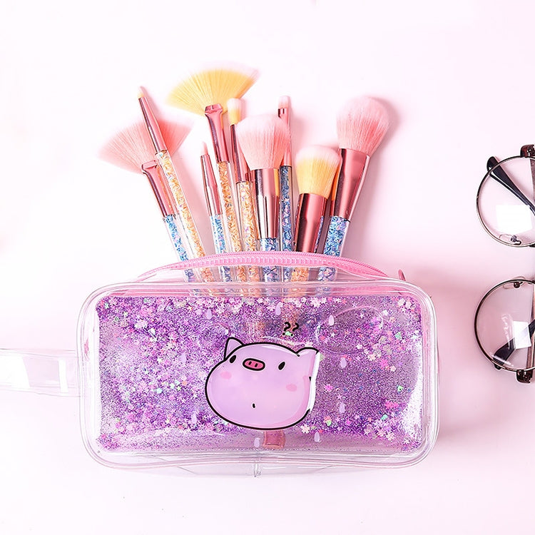 Cute PVC Pig Pattern Pencil Case Colorful Transparent Quicksand Girl Pen Bag Creative Stationery School Supplies