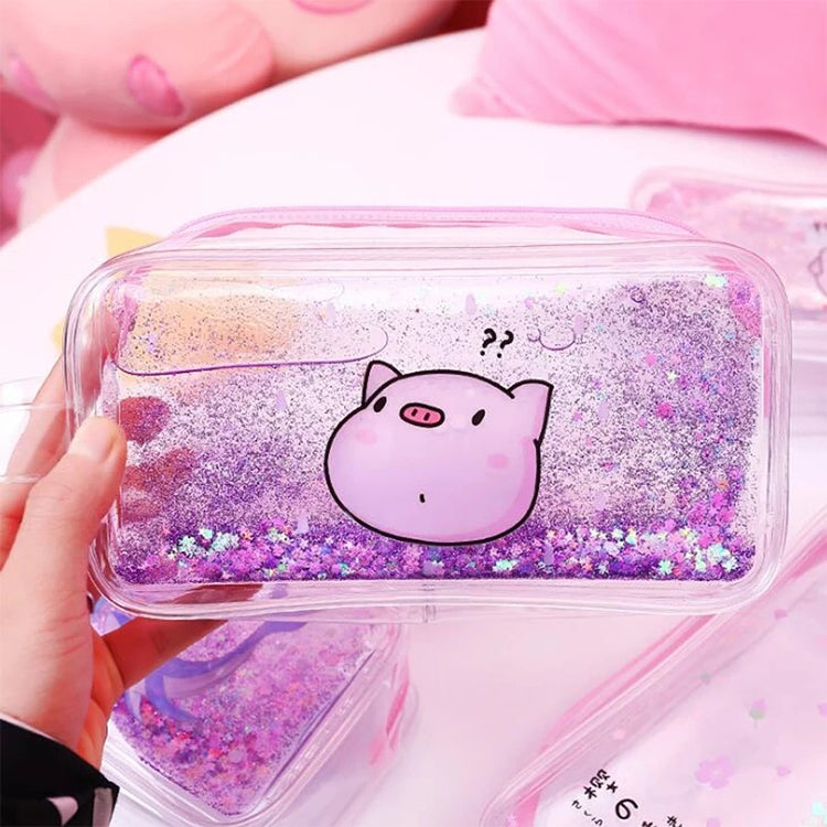Cute PVC Pig Pattern Pencil Case Colorful Transparent Quicksand Girl Pen Bag Creative Stationery School Supplies