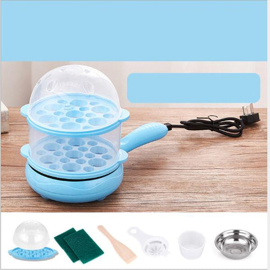 Multifunction Mini Non-Stick Frying Pan Boiler Steamer Cooker Poached Eggpot, Yellow single frying pan + wooden shovel, Pink single frying pan + wooden shovel, Blue single frying pan + wooden shovel, Yellow single layer package + wooden shovel