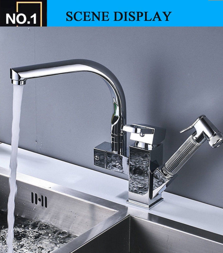 Kitchen Faucet Mixer Tap Single Handle Two Swivel Spouts Hot Cold Water Tap Pull Out Flushing Spray Tap