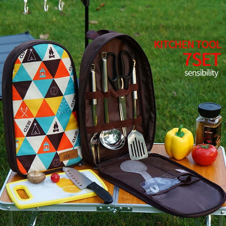 CLS 7-In-1 Outdoor 201 Stainless Steel Cookware Set Picnic Kitchenware Portable Handbag Picnic Bag