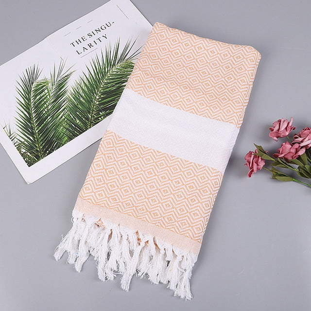 Striped Cotton Bath Towel With Tassels Thin Travel Camping Bath Sauna Beach Gym Pool Blanket Absorbent Easy Care