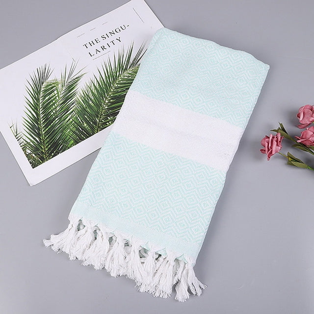 Striped Cotton Bath Towel With Tassels Thin Travel Camping Bath Sauna Beach Gym Pool Blanket Absorbent Easy Care