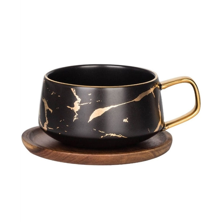 Marble Matte Gold Series Ceramic Tea Cup Coffee Mug With Wooden Lid Or Tray