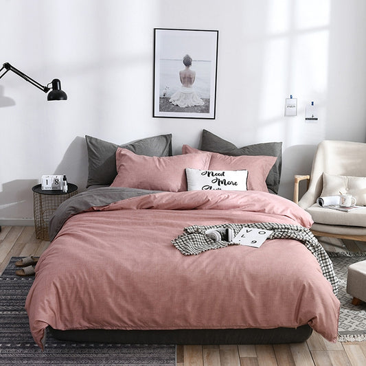 Bedding Set Solid Plaid Side Bed Comforter Duvet Cover Sheet Set
