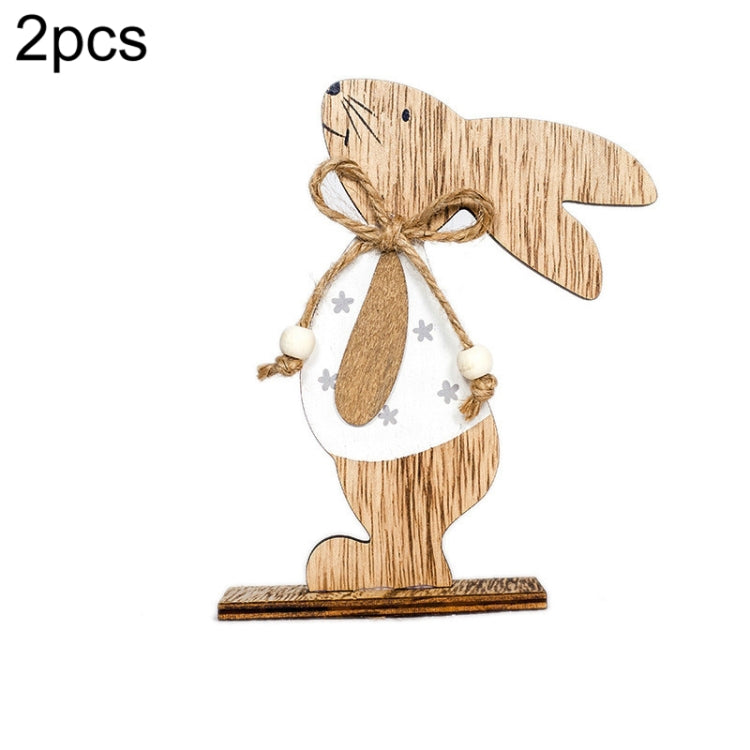2 PCS Creative Easter Home Wooden Rabbit Decorative Ornaments