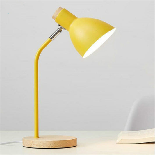 E27 Button Switch Wood Table Lamp Metal Shade Desk Light Bedside Reading Book Light Home Decor, Normal Bulb, 5W LED White Light, 5W LED 3-color Dimming