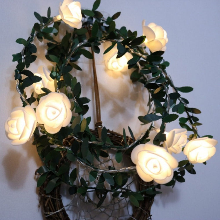 Solar Simulation Green Leaf Rattan Rose Flower Vine LED Light String Garland Decoration