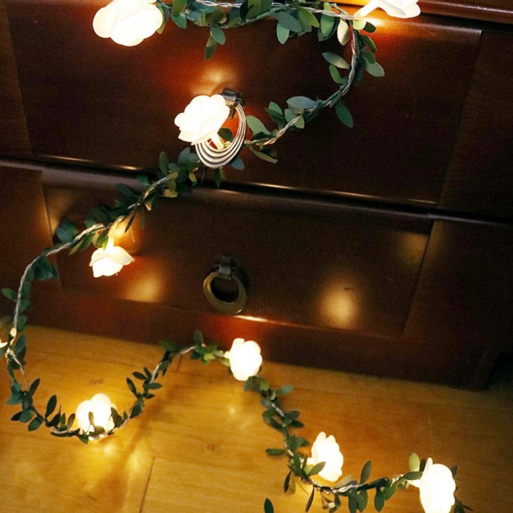 Solar Simulation Green Leaf Rattan Rose Flower Vine LED Light String Garland Decoration