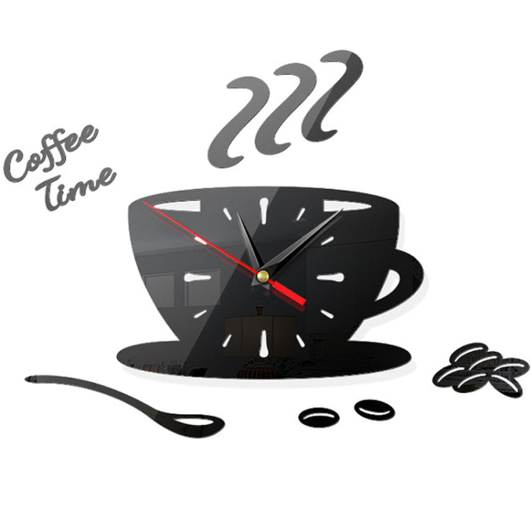 Home DIY 3D Stereo Decorative Fashion Coffee Wall Clock Acrylic Mirror Wall Sticker Coffee Clock