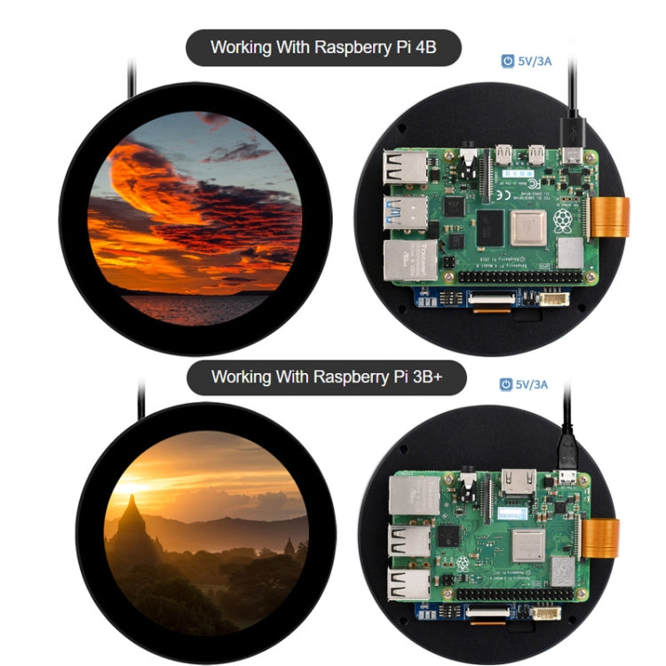 Waveshare 3.4 inch DSI Round Touch Display, 800 × 800, IPS, 10-Point Touch