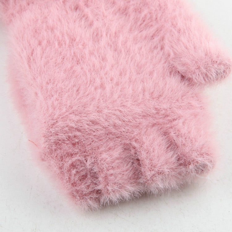 Children Half Finger Gloves Knitted Cold Warm Plus Velvet Fingerless Gloves