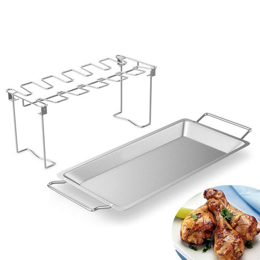 Stainless Steel Chicken Wing Leg Barbecue Rack with Drip Pan