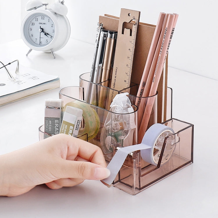 Transparent Acrylic Stationery Storage Box Creative Desk Organizer Plastic Compartment Pen Holder Office Accessories