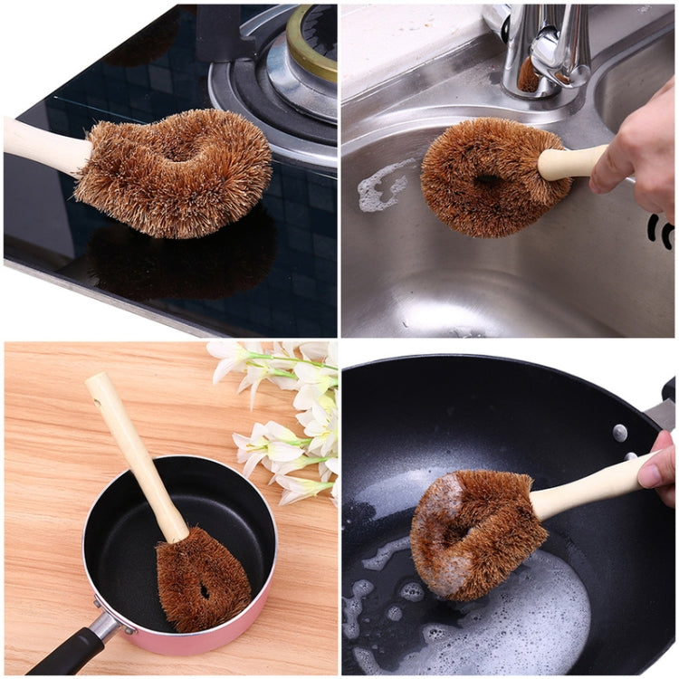 10 PCS Natural Coconut Palm Non-stick Oil Long Handle Pot Brush Cleaning Brush Kitchen Cleaning Tool