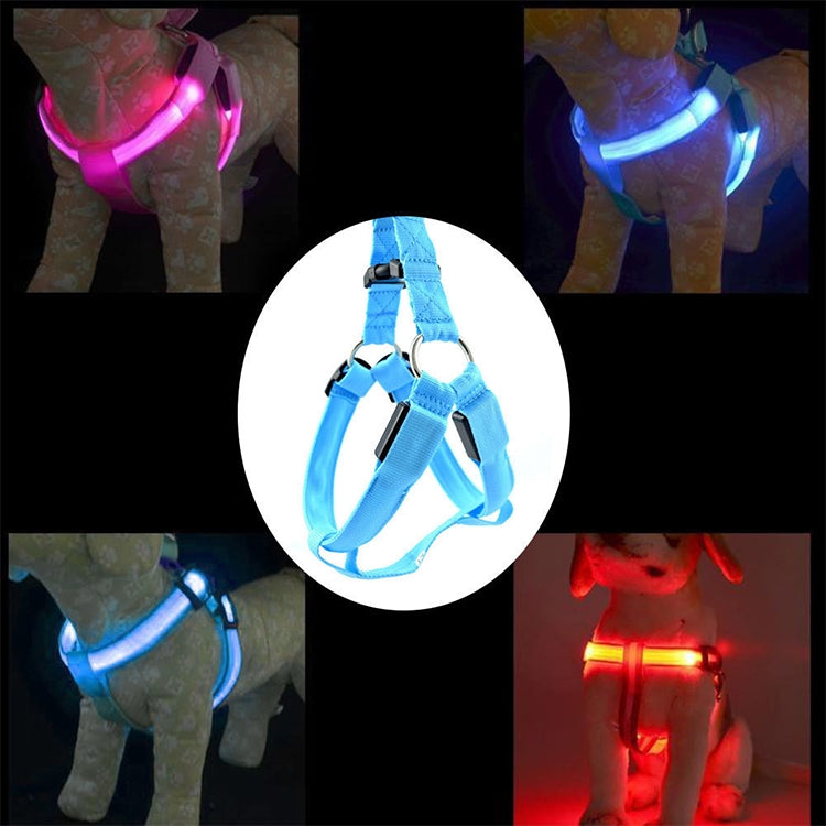 Double Sided LED Light Pet Harness Nylon Cat Dog Chest Strap Leash