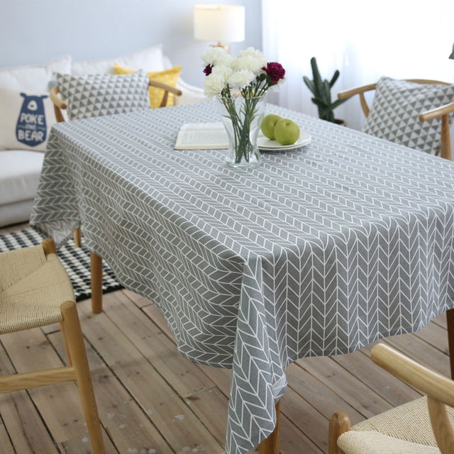 Literary Fresh Geometric Cotton Linen Tablecloth Gray Arrow Rectangular Coffee Table Cloth Desk Cloth