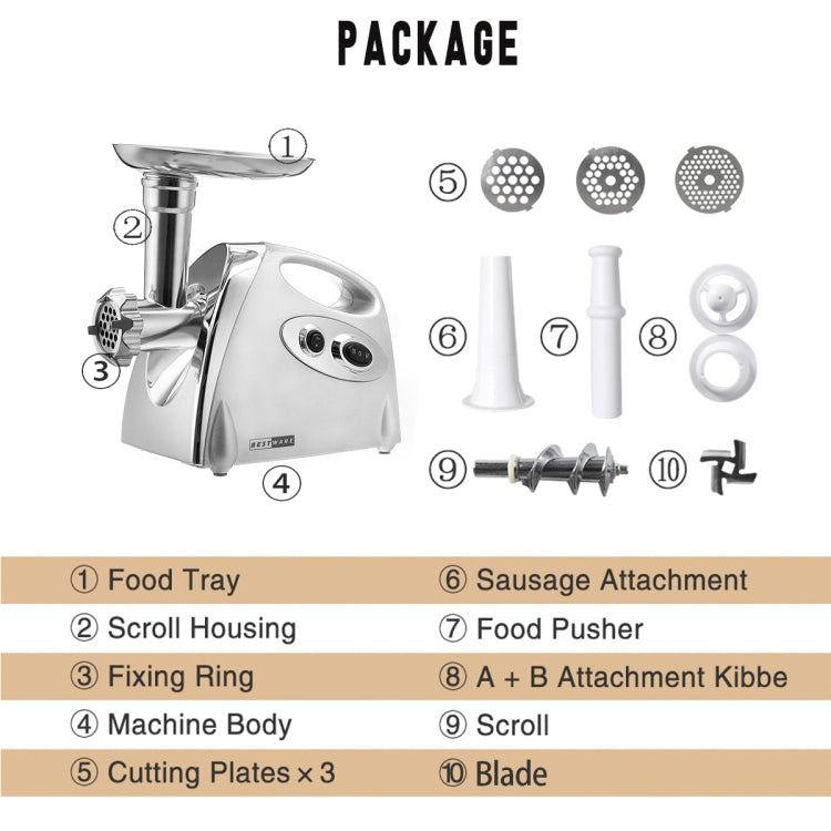 MGB -120A 250W Household Electric Multi-function Stainless Steel Kitchen Sausage Twisting Machine Meat Grinder
