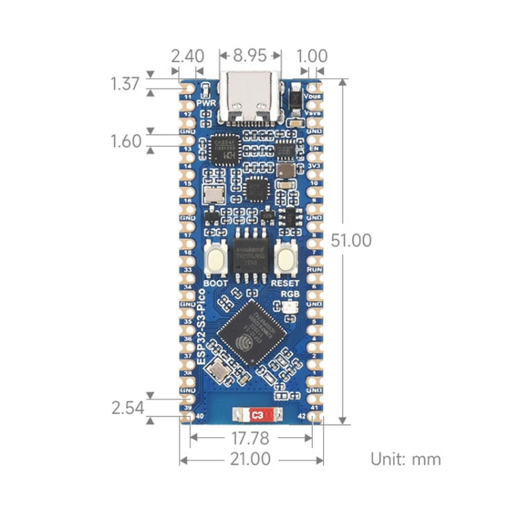 Waveshare ESP32-S3 Microcontroller, 2.4 GHz Wi-Fi Development Board Dual-core Processor