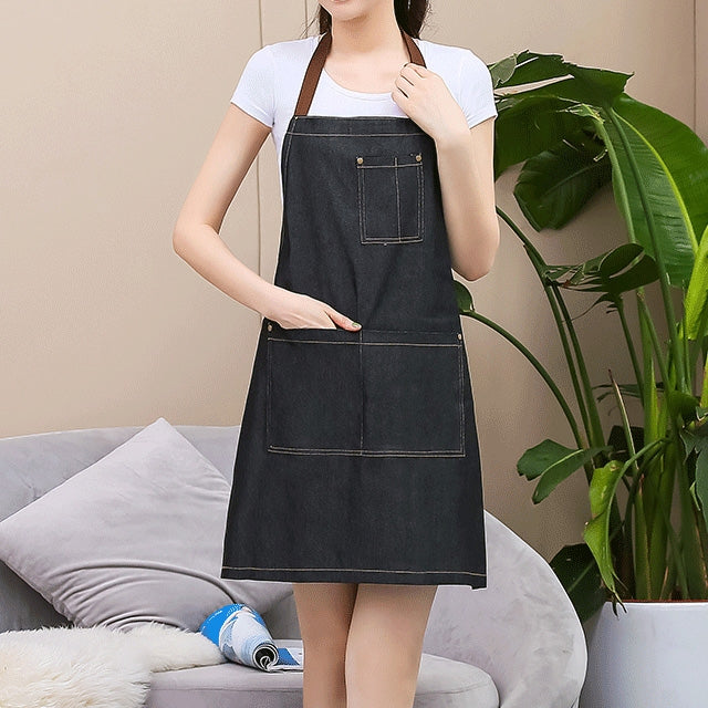 Sleeveless Denim Apron Halter Blue Denim Kitchen Overalls