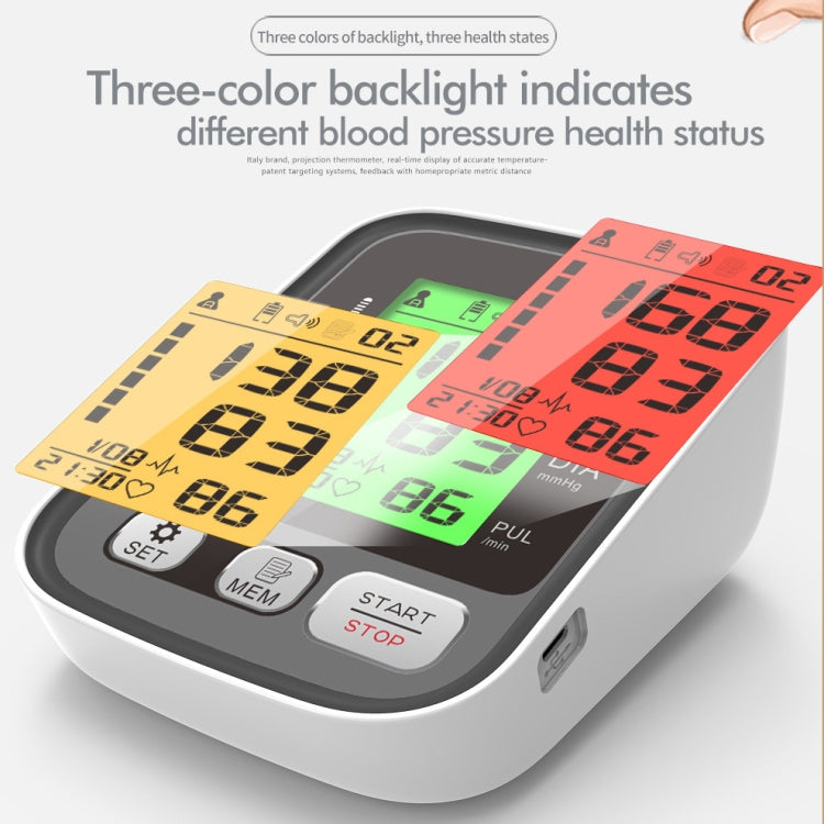JZ-256A Tri-Color Backlight Automatic Upper Arm Sphygmomanometer Home Electronic Sphygmomanometer