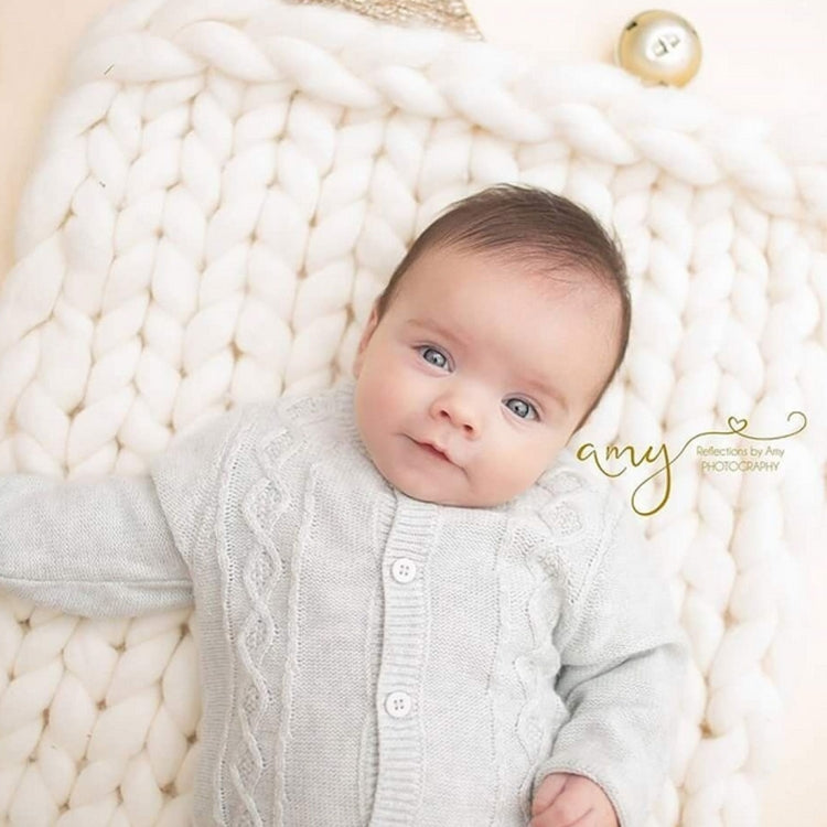 Soft Newborn Photography Prop Chunky Knit Blanket  for 100 Days Milestone