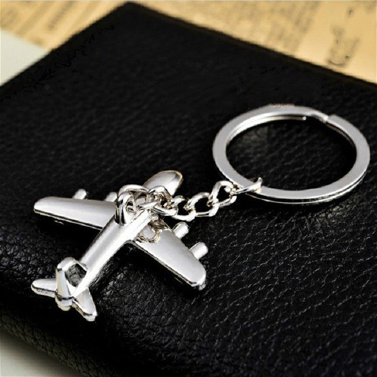 2 PCS Creative Stereo Plane Metal Keychain Bag Pendant Souvenir