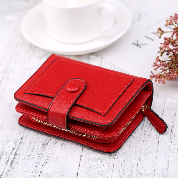 Women Short Litchi Texture Multi-card Buckle Wallet