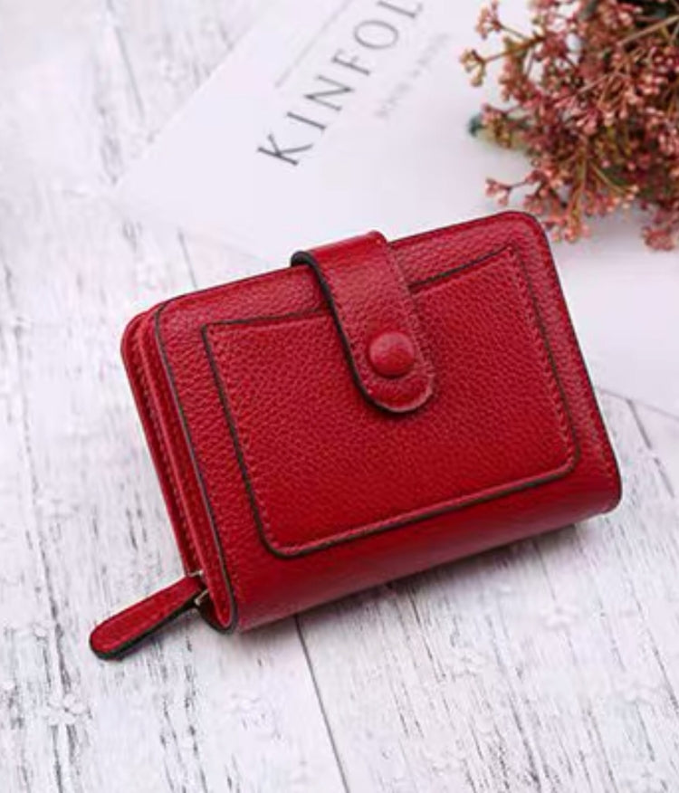 Women Short Litchi Texture Multi-card Buckle Wallet