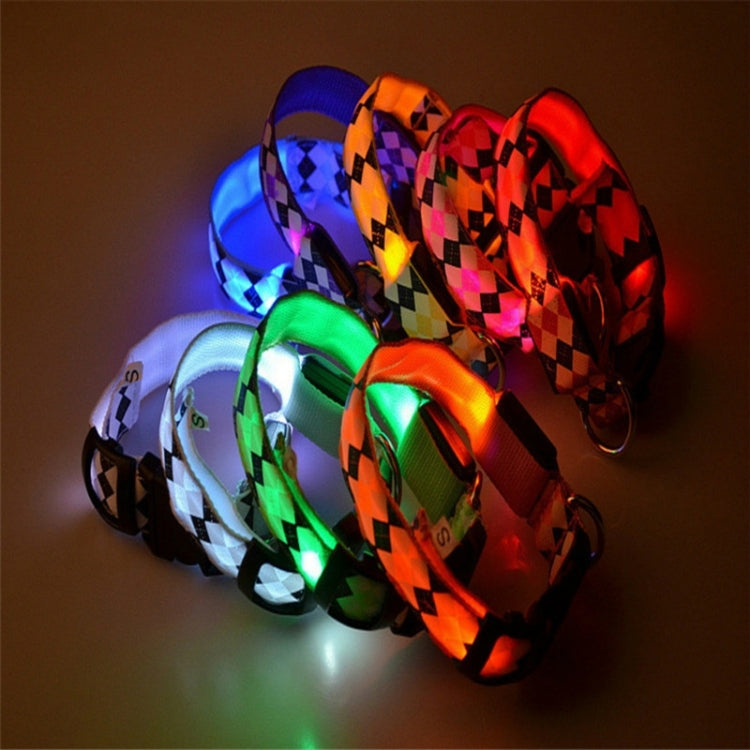 Plaid Pattern Rechargeable LED Glow Light Leads Pet Dog Collar for Small Medium Dogs