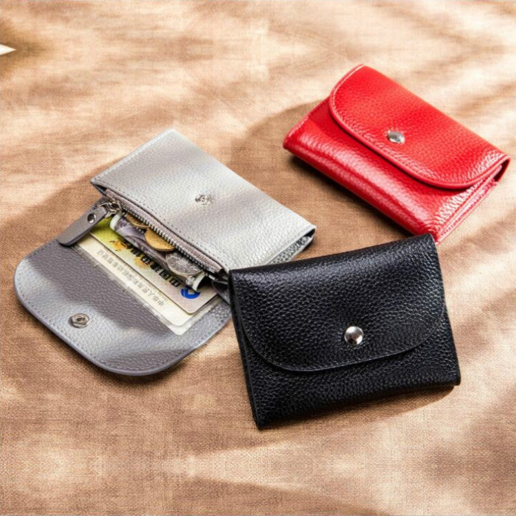 Short Mini Slim Top-grain Leather Wallet Card Bag Zip Coin Pocket