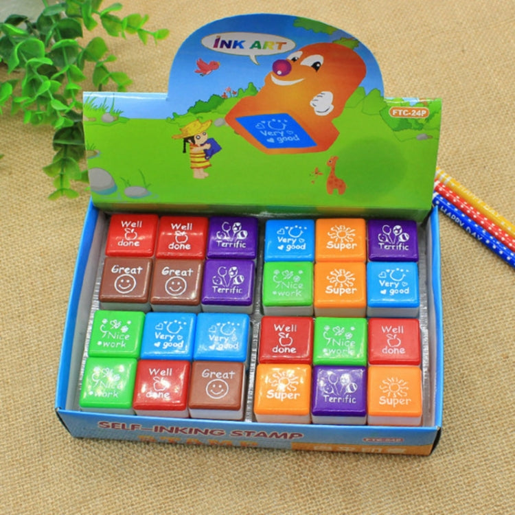 24 PCS / Box Teacher Comments Cartoon Plastic Square Stamps Colorful Pattern Children Toy Stamps