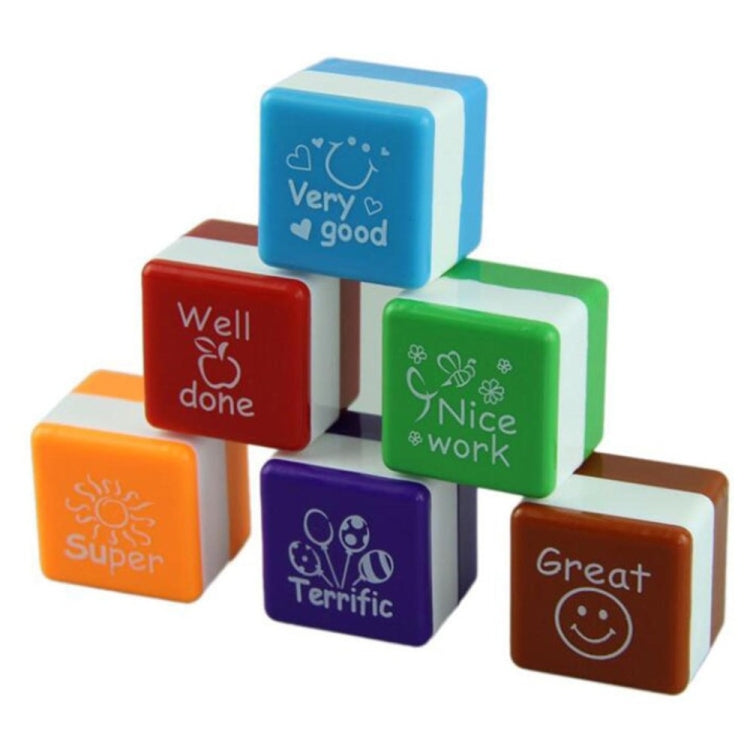 24 PCS / Box Teacher Comments Cartoon Plastic Square Stamps Colorful Pattern Children Toy Stamps