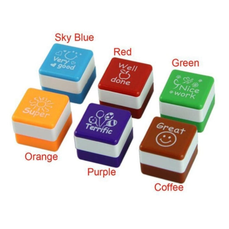 24 PCS / Box Teacher Comments Cartoon Plastic Square Stamps Colorful Pattern Children Toy Stamps