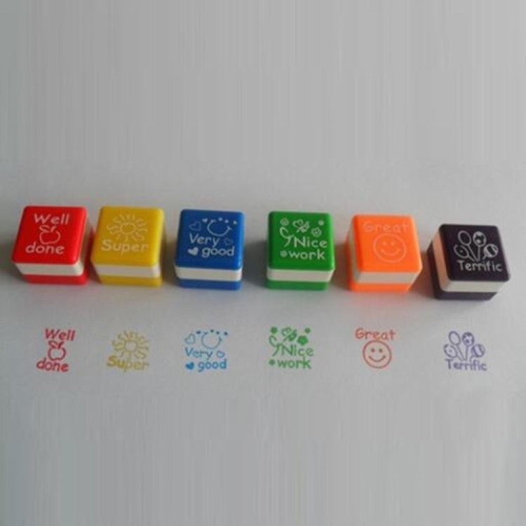 24 PCS / Box Teacher Comments Cartoon Plastic Square Stamps Colorful Pattern Children Toy Stamps