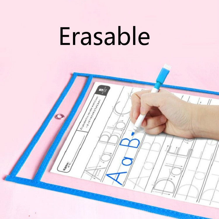 Erasable Hanging PVC A4 Transparent Sewing Red Document Dry Erase Bag, 21×30cm