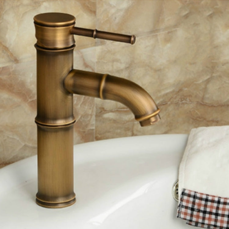 Antique Retro Hot Cold Water Bathroom Counter Basin Bamboo Waterfall Basin Copper Faucet