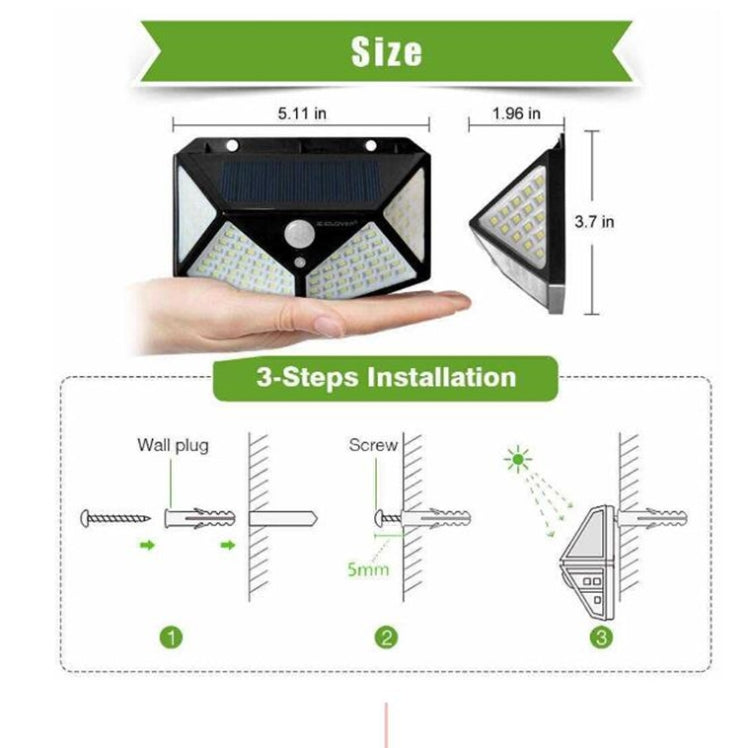 100 LEDs Outdoor Patio Solar Induction Wall Light Adjustable Balcony Garden Lighting Small Street Light