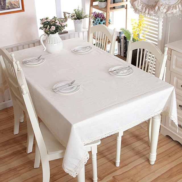 Linen Cotton Thicken Tablecloth Hem Splice Washable Coffee Dinner Table Cloth for Wedding Banquet