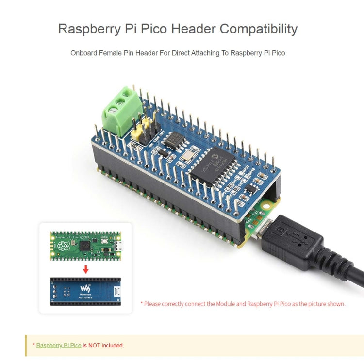 Waveshare For Raspberry Pi Pico CAN Bus Module (B),Enabling Long Range Communication Through SPI,23775